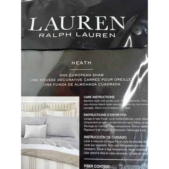 Lauren Ralph Lauren Heath European Sham 26 x 26 Tan Cream Stripe Cotton New - Picture 6 of 6